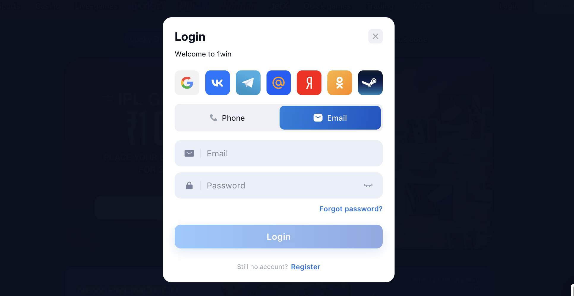 Registration 1WIN Casino 